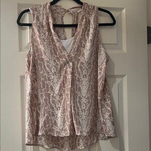 Lush V-Neck Snake Print Blouse - Cream and Brown